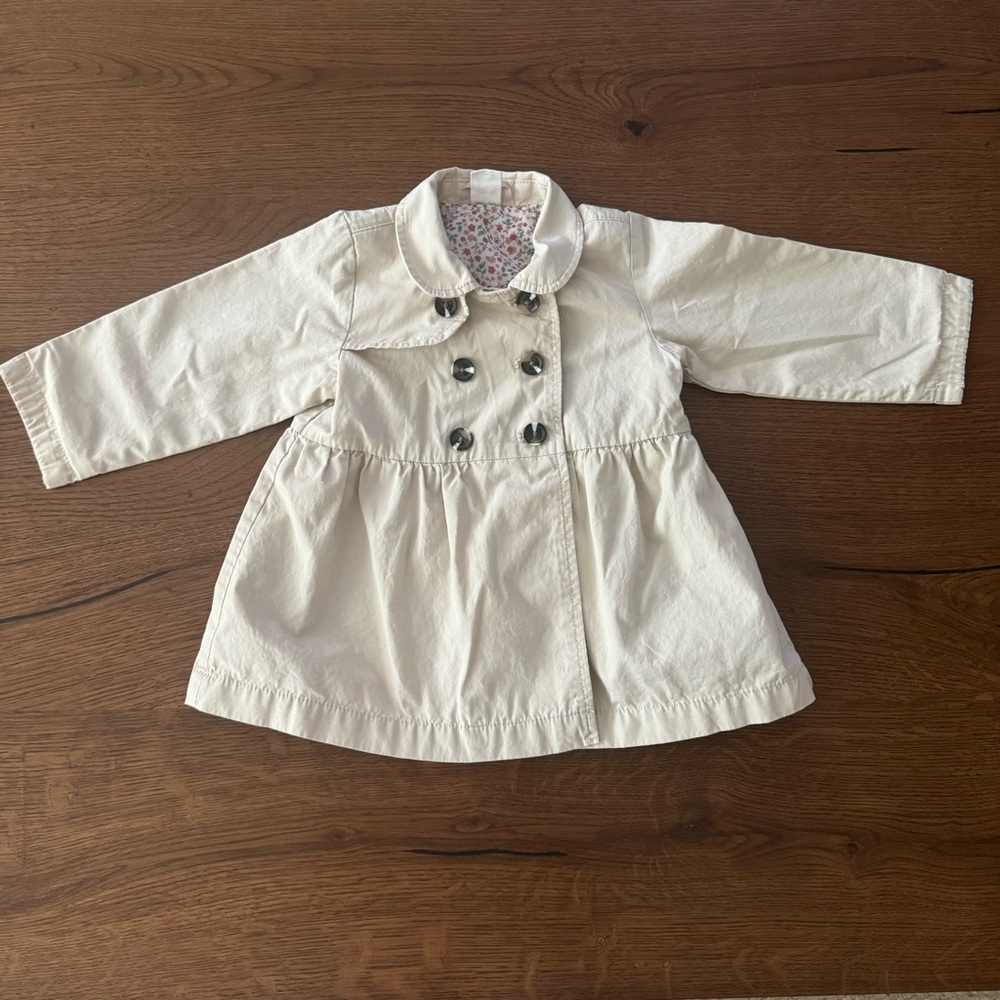 H&M Cream Double-Breasted Baby Girl Trench Coat Size 12M